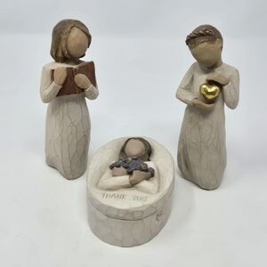 WILLOW TREE SUSAN LORDI LOT OF 3 LADY GOLD HEART THANK YOU BOX LOVE OF LEARNING